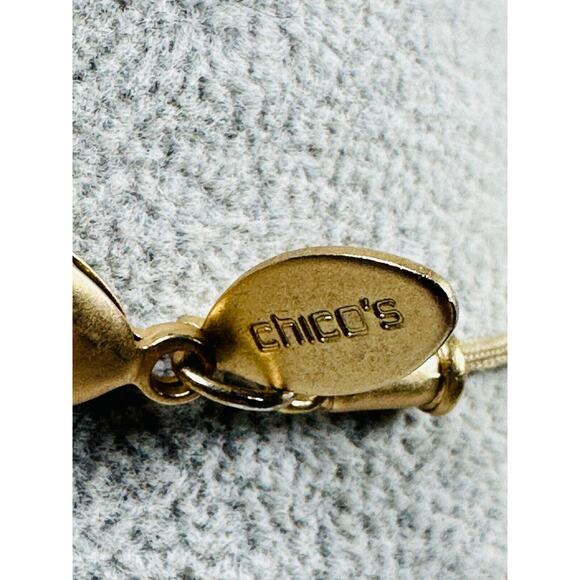 Chicos Necklace Beaded Scalloped Hammered Metal Gold Tone 38" Modern Jewelry - Picture 6 of 7